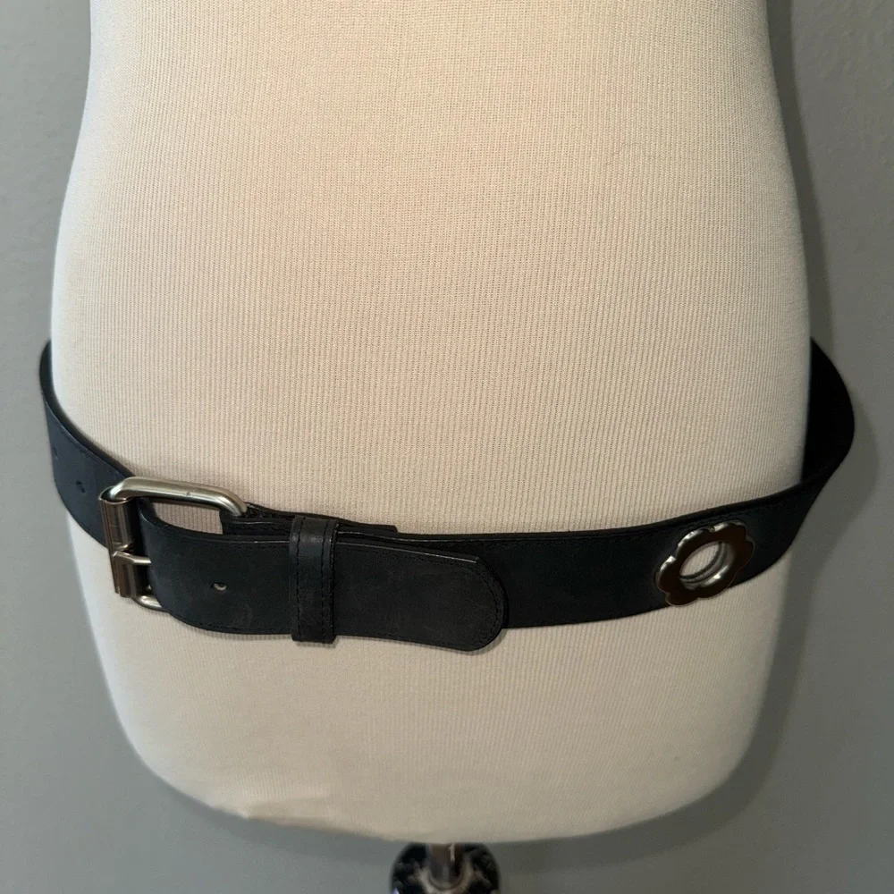 Hipwear leather belt black belt  -flower